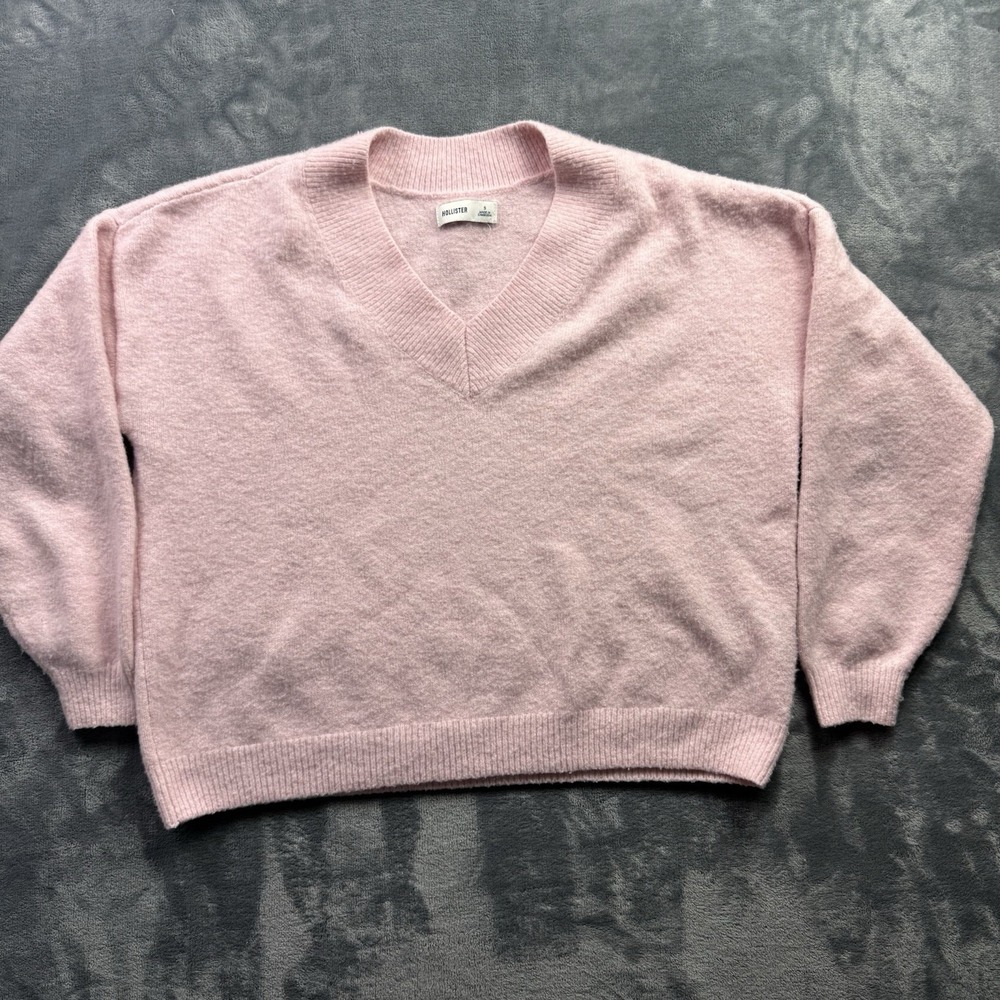 Hollister Pink Small Super Soft V-neck Pullover Long Sleeve Sweater Cozy Knit